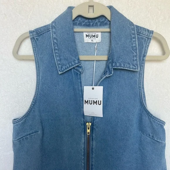 Show Me Your Mumu Women's Medium Wash Reno Sleeveless Denim Romper Size XL NWT - Picture 4 of 14